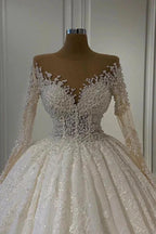 Gorgeous Lace Long Sleeve Beads Ball Gown Wedding Dress by BIZTUNNEL