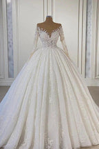 Gorgeous Lace Long Sleeve Beads Ball Gown Wedding Dress by BIZTUNNEL