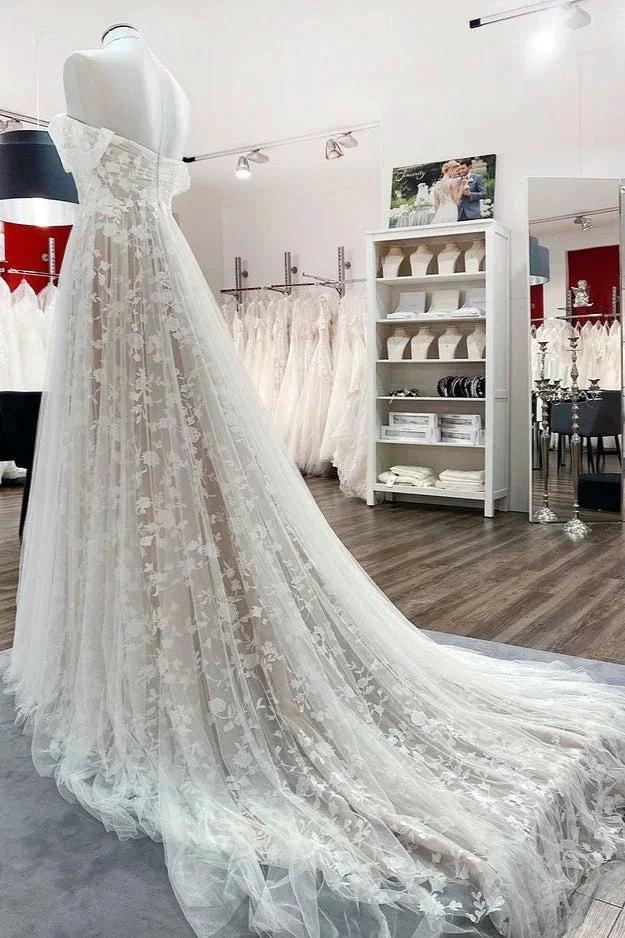 Gorgeous Long A-line Off-the-shoulder Tulle Appliques Lace Wedding Dress by BIZTUNNEL