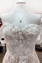 Gorgeous Long A-line Off-the-shoulder Tulle Appliques Lace Wedding Dress by BIZTUNNEL