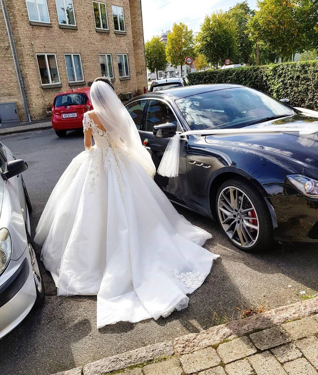 Gorgeous Long A-line Off-the-shoulder Wedding Dresses with Sleeves by BIZTUNNEL