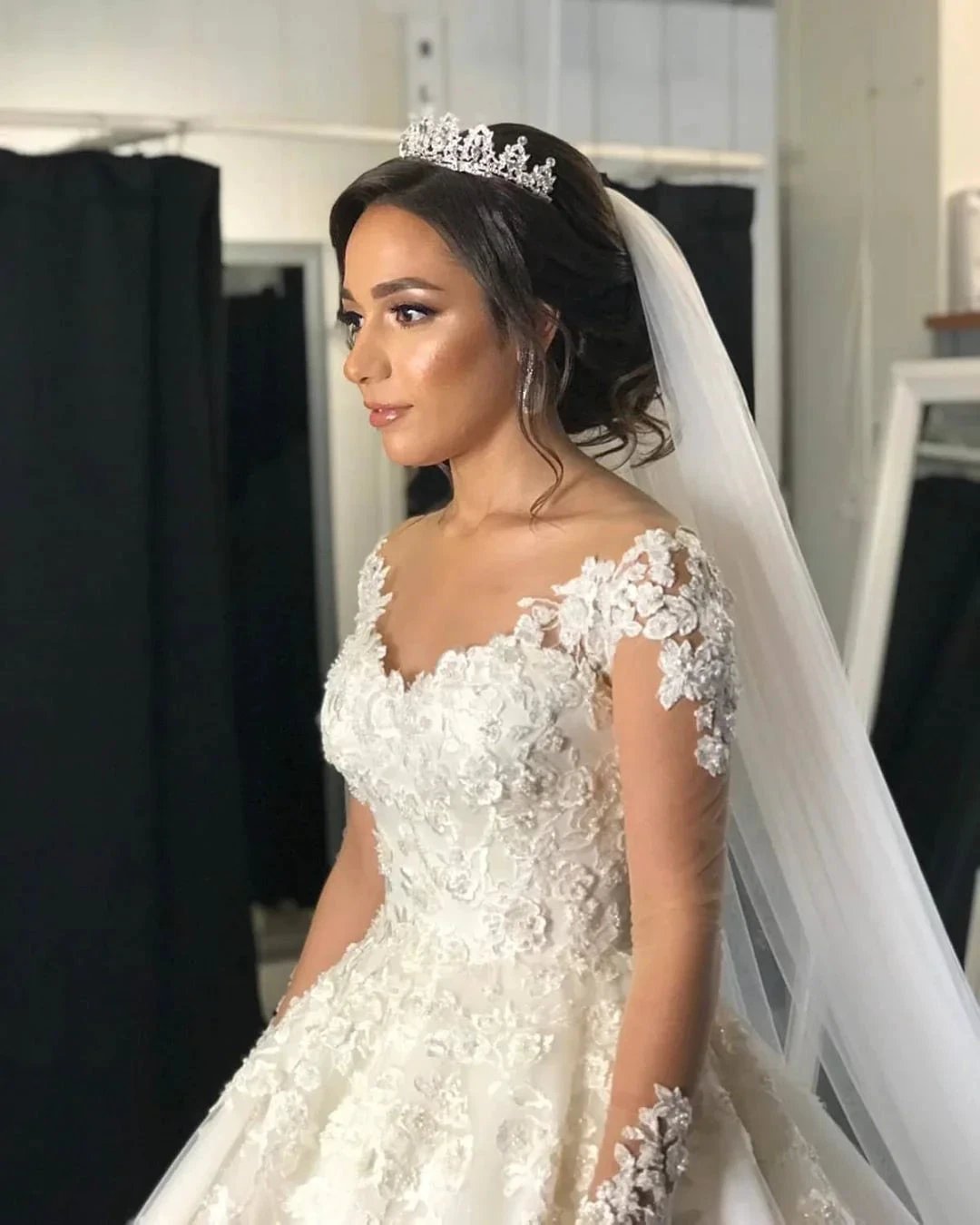 Gorgeous Long A-line Off-the-shoulder Wedding Dresses with Sleeves by BIZTUNNEL