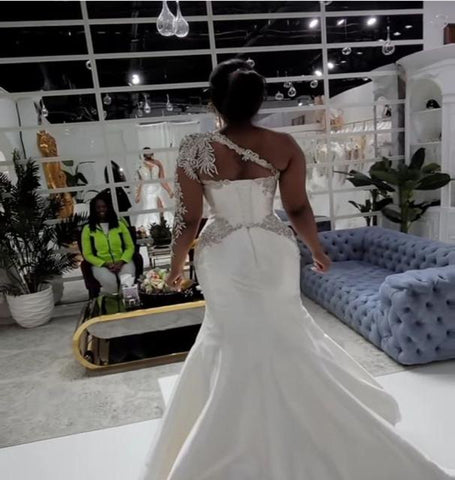 Gorgeous Long A-line One Shoulder Beading Wedding Dress With Slit
