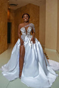 Gorgeous Long A-line One Shoulder Beading Wedding Dress With Slit by misshow.com