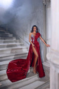 Gorgeous Long A-line One Shoulder Sleeveless Formal Prom Dresses With Slit by BIZTUNNEL