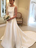 Gorgeous Long A-line Satin Backless Wedding Dresses by BIZTUNNEL