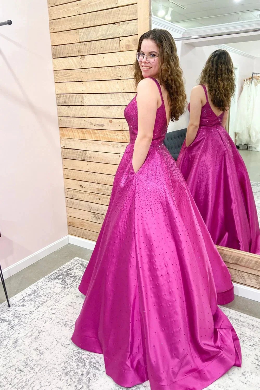 Gorgeous Long A-line Sequins Backless Prom Dress With Pockets by BIZTUNNEL