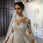Gorgeous Long A-Line Sweetheart Appliques Lace Wedding Dress with Sleeves by BIZTUNNEL