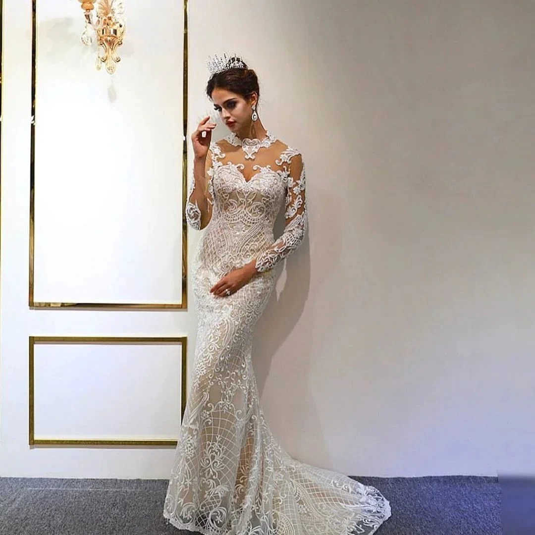 Gorgeous Long A-Line Sweetheart Appliques Lace Wedding Dress with Sleeves by BIZTUNNEL