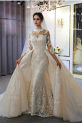 Gorgeous Long A-Line Sweetheart Appliques Lace Wedding Dress with Sleeves by BIZTUNNEL