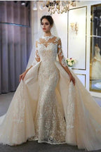 Gorgeous Long A-Line Sweetheart Appliques Lace Wedding Dress with Sleeves by BIZTUNNEL