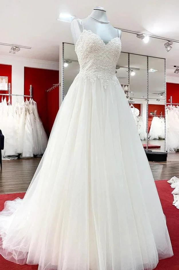 Gorgeous Long A-line Sweetheart Spaghetti Straps Tulle Lace Wedding Dresses by BIZTUNNEL