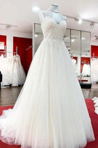 Gorgeous Long A-line Sweetheart Spaghetti Straps Tulle Lace Wedding Dresses by BIZTUNNEL
