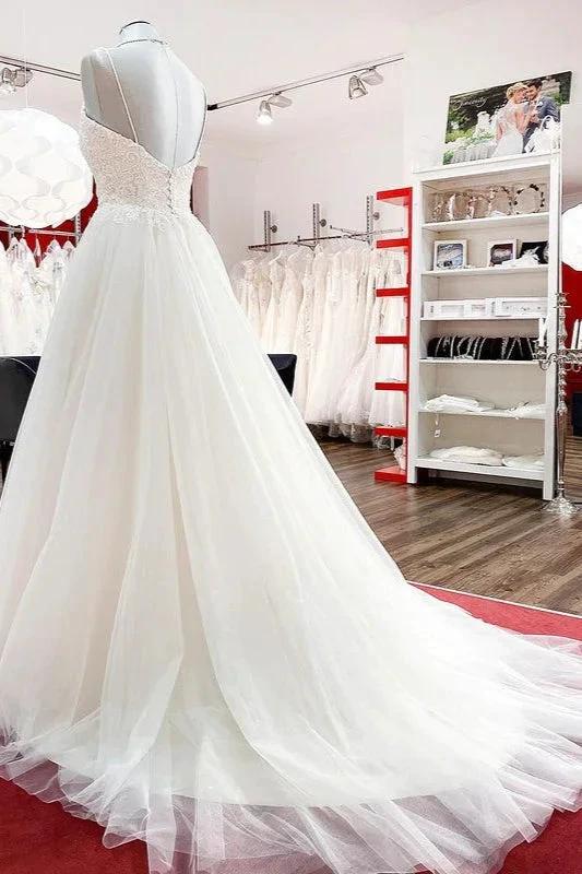 Gorgeous Long A-line Sweetheart Spaghetti Straps Tulle Lace Wedding Dresses by BIZTUNNEL