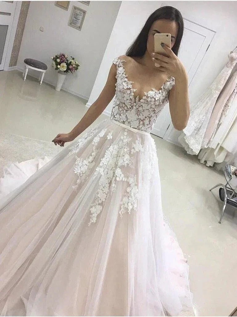 Gorgeous Long A-line Sweetheart Tulle Lace Wedding Dress by BIZTUNNEL