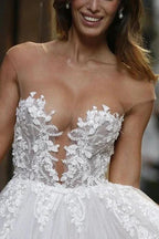 Gorgeous Long A-line Tulle Appliques Lace Wedding Dress by BIZTUNNEL