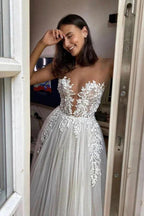 Gorgeous Long A-line Tulle Appliques Lace Wedding Dress by BIZTUNNEL