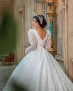 Gorgeous Long A-Line V-neck Appliques Lace Wedding Dress with Sleeves by BIZTUNNEL