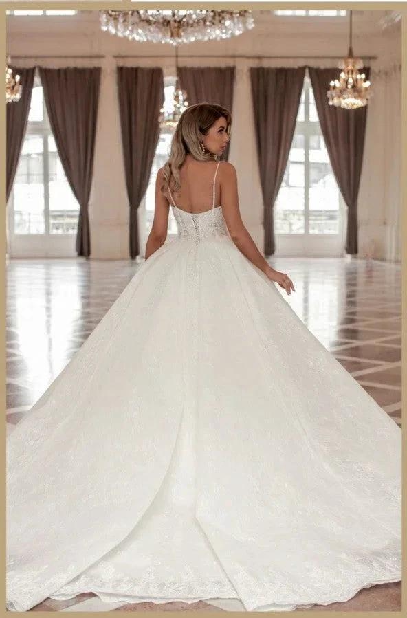 Gorgeous Long A-line V-neck Sleeveless Princess Wedding Dresses With Lace by misshow.com