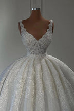 Gorgeous Long Ball Gown Sweetheart Sleeveless Lace Wedding Dress with Ruffles by BIZTUNNEL