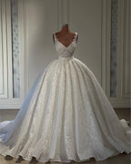Gorgeous Long Ball Gown Sweetheart Sleeveless Lace Wedding Dress with Ruffles by BIZTUNNEL
