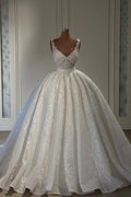 Gorgeous Long Ball Gown Sweetheart Sleeveless Lace Wedding Dress with Ruffles by BIZTUNNEL