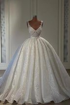 Gorgeous Long Ball Gown Sweetheart Sleeveless Lace Wedding Dress with Ruffles by BIZTUNNEL