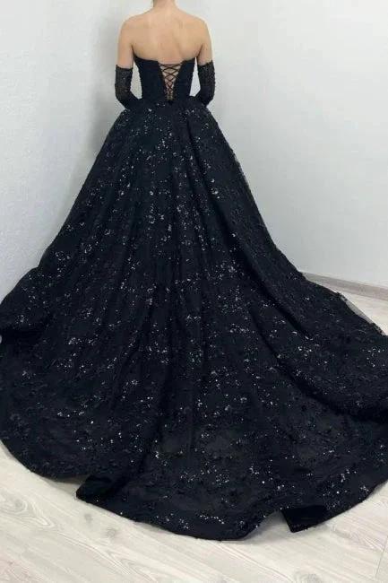 Gorgeous Long Black A-line Sweetheart Lace Laced-up Prom Dress by misshow.com