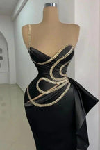 Gorgeous Long Black Mermaid One Shoulder Sleeveless Prom Dress with Lace by misshow.com
