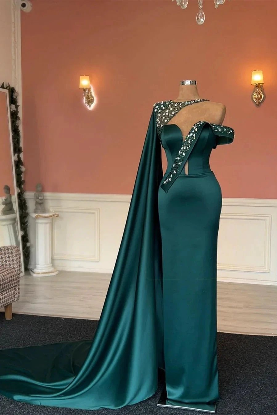 Gorgeous Long Dark Green Mermaid Crystals Prom Dress With Lace by misshow.com