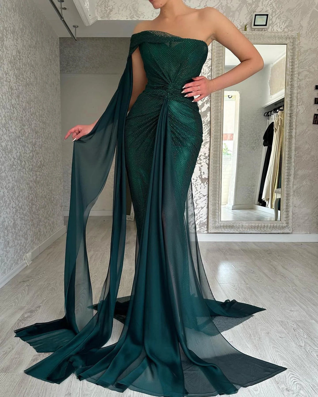Gorgeous Long Dark Green Mermaid Sleeveless Prom Dresses With Slit by misshow.com