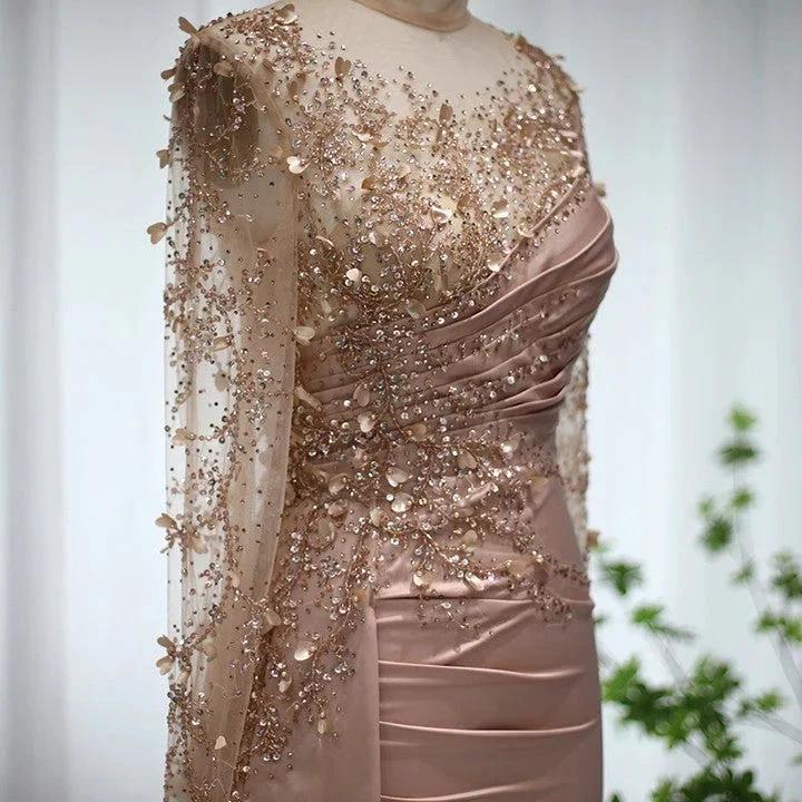 Gorgeous Long High Neck Beading Sequined Prom Dress With Long Sleeves by misshow.com