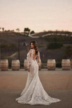 Gorgeous Long Mermaid Lace Wedding Dresses With Long Sleeves by misshow.com