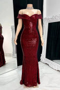 Gorgeous Long Mermaid Off-the-shoulder Sequined Split Prom Dress by misshow.com