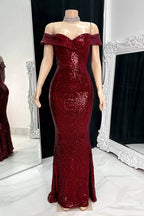 Gorgeous Long Mermaid Off-the-shoulder Sequined Split Prom Dress by misshow.com