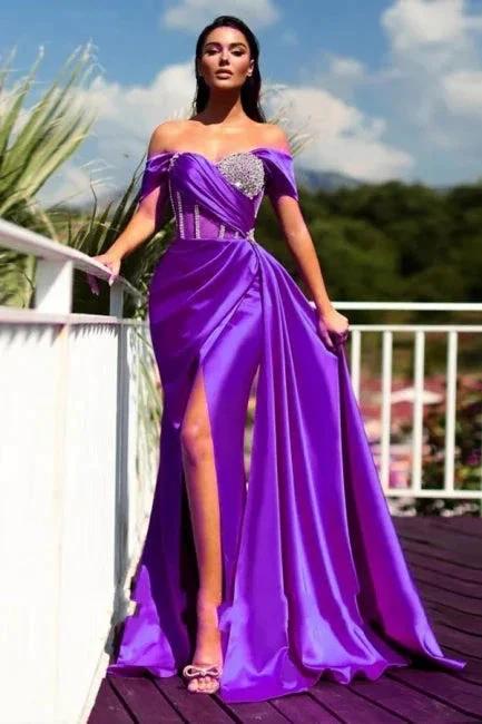 Gorgeous Long Mermaid Off-the-shoulder Sleeveless Split Evening Dresses With Glitter by misshow.com