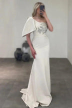 Gorgeous Long Mermaid One Shoulder Satin Rhinestones Sleeveless Prom Dress by misshow.com