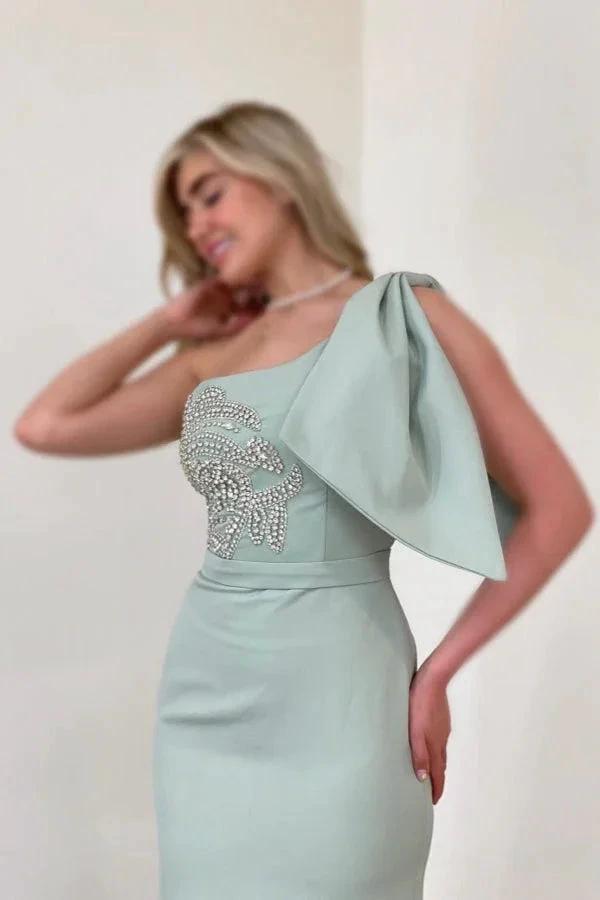 Gorgeous Long Mermaid One Shoulder Satin Rhinestones Sleeveless Prom Dress by misshow.com