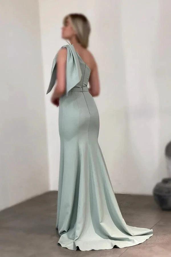 Gorgeous Long Mermaid One Shoulder Satin Rhinestones Sleeveless Prom Dress by misshow.com