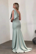 Gorgeous Long Mermaid One Shoulder Satin Rhinestones Sleeveless Prom Dress by misshow.com
