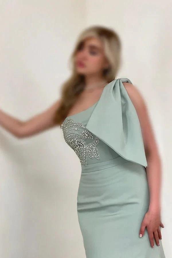 Gorgeous Long Mermaid One Shoulder Satin Rhinestones Sleeveless Prom Dress by misshow.com