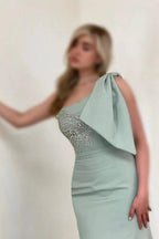 Gorgeous Long Mermaid One Shoulder Satin Rhinestones Sleeveless Prom Dress by misshow.com