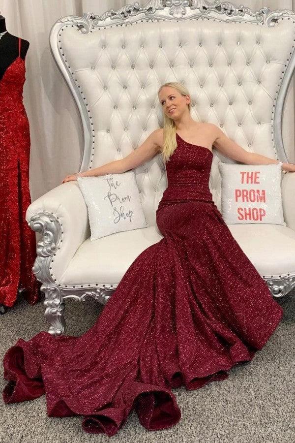 Gorgeous Long Mermaid One Shoulder Sequins Prom Dresses by BIZTUNNEL