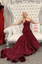 Gorgeous Long Mermaid One Shoulder Sequins Prom Dresses by BIZTUNNEL