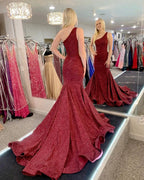 Gorgeous Long Mermaid One Shoulder Sequins Prom Dresses by BIZTUNNEL
