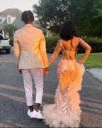 Gorgeous Long Mermaid Pink One Shoulder Long Sleeve Prom Dress With Slit by misshow.com