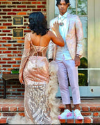 Gorgeous Long Mermaid Pink One Shoulder Long Sleeve Prom Dress With Slit by misshow.com