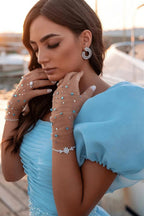 Gorgeous Long Mermaid Puffy Sleeves Sequins Prom Dress With Detachable Tulle Train by BIZTUNNEL
