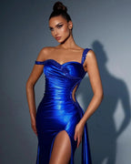 Gorgeous Long Mermaid Royal Blue One Shoulder Sequined Prom Dress With Slit by misshow.com