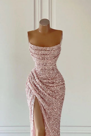 Wunderschönes langes ärmelloses Meerjungfrau-Ballkleid mit Pailletten und Schlitz